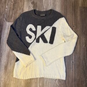 Wooden Ships Paola Buendia Ski‎ Graphic Knit Sweater Charcoal Cream Size S/M